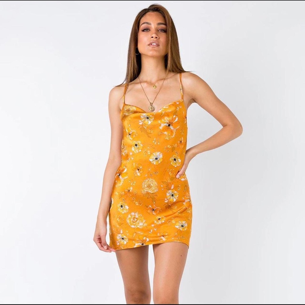 Princess Polly Orange Floral Satin Silk Slip Dress
